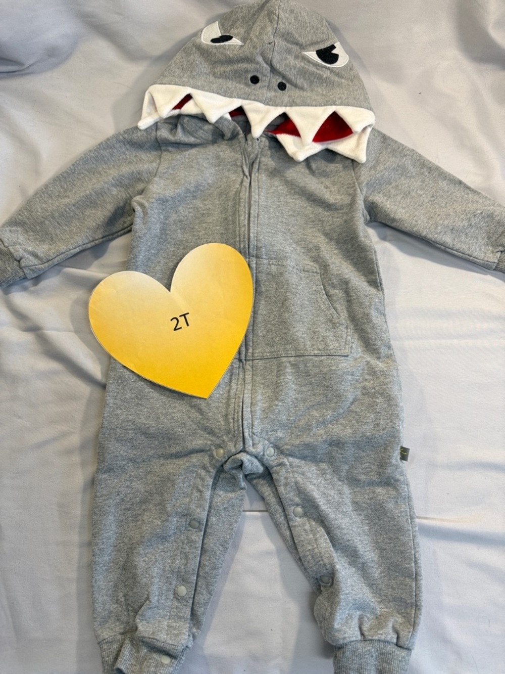 Grey Hooded Kids Shark One Piece Romper